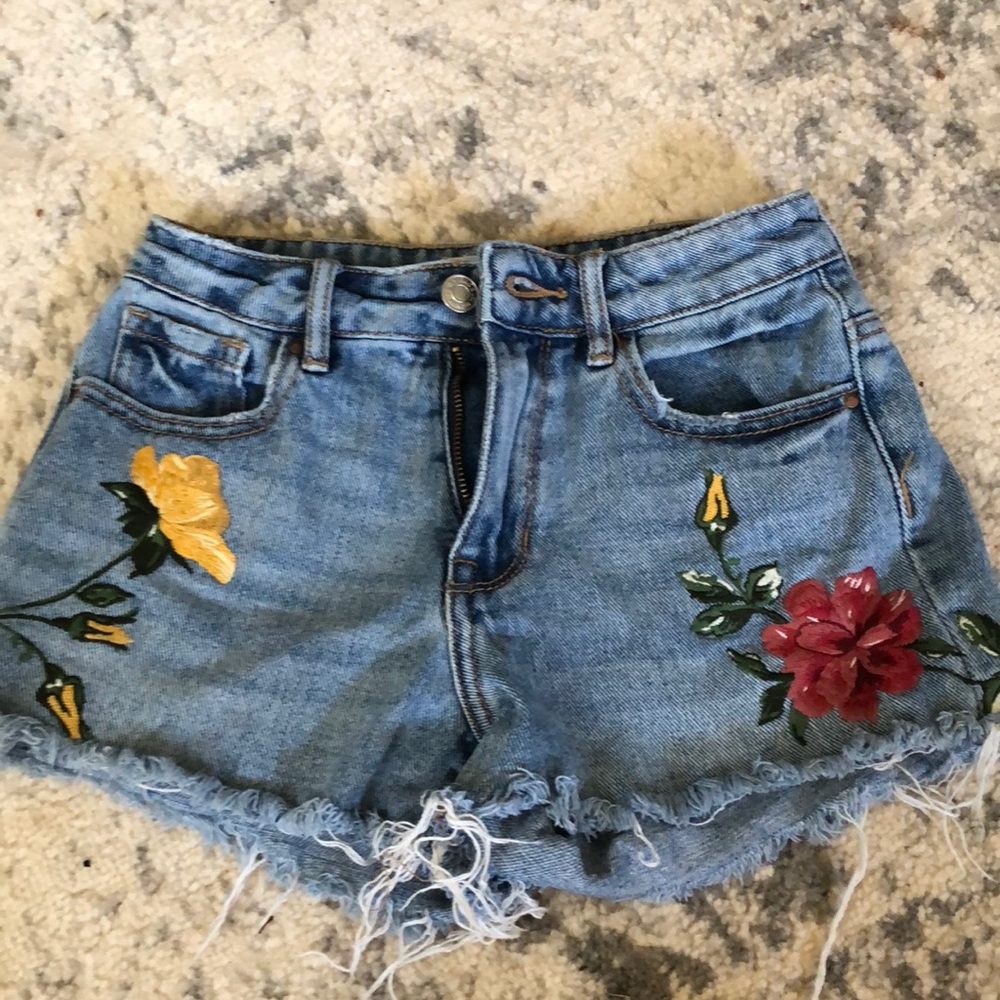 PAC SUN Floral High Rise Short Denim Jeans Shorts